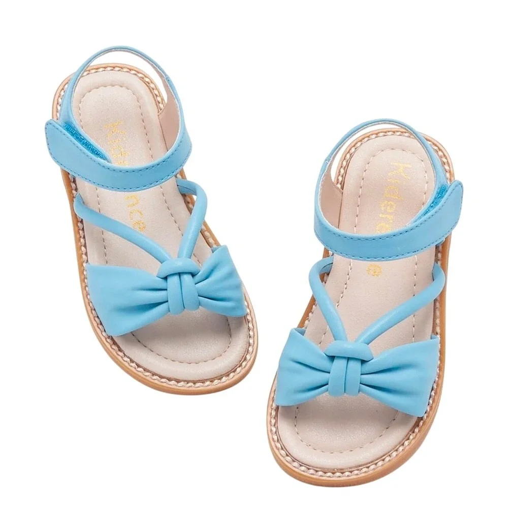 Kiderence Sandals Kids 8M Blue Strappy Bow Hook Loop CK930
